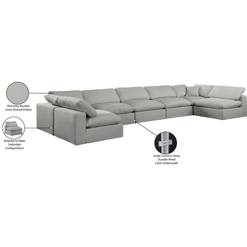 Meridian Furniture Comfy Grey Linen Textured Fabric 7-Pc. Modular Sectional