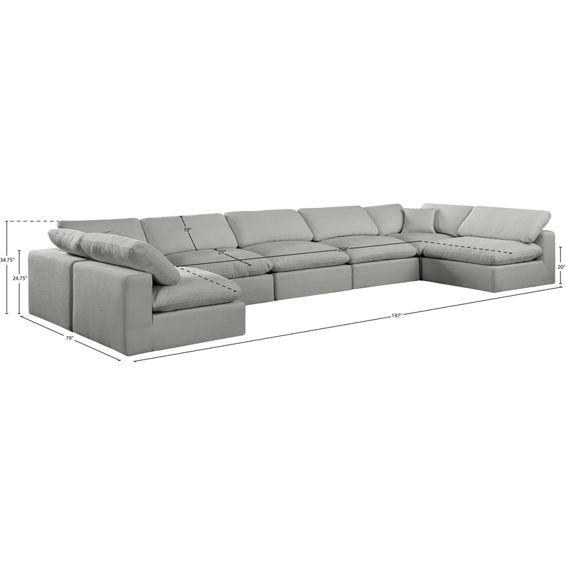 Meridian Furniture Comfy Grey Linen Textured Fabric 7-Pc. Modular Sectional