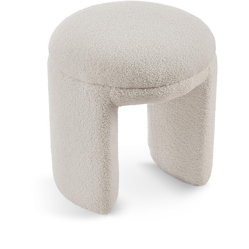 Meridian Furniture Bowen Beige Faux Shearling Teddy Fabric Ottoman/Stool
