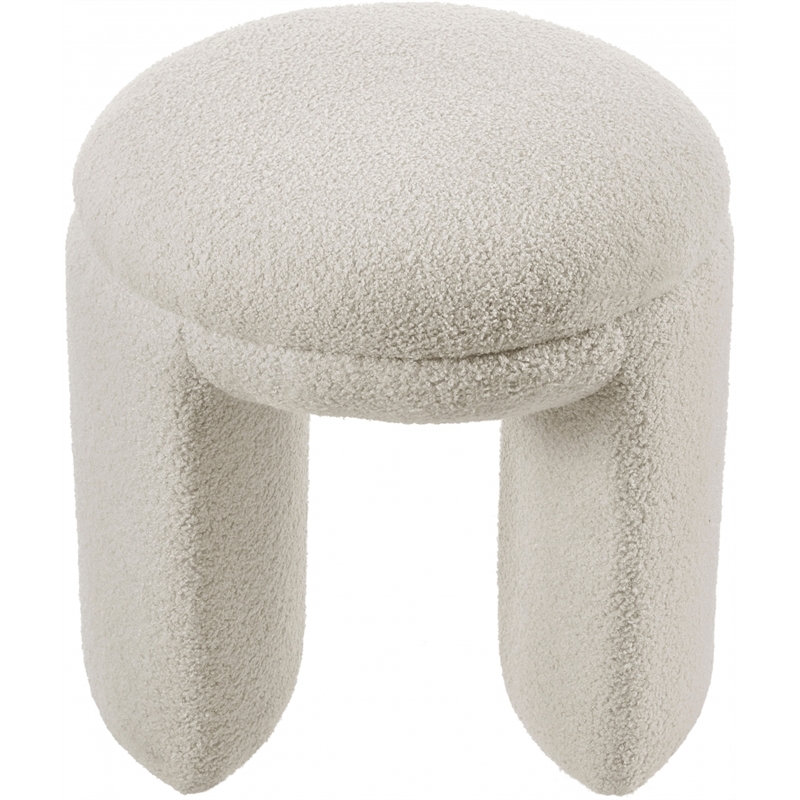 Meridian Furniture Bowen Beige Faux Shearling Teddy Fabric Ottoman/Stool