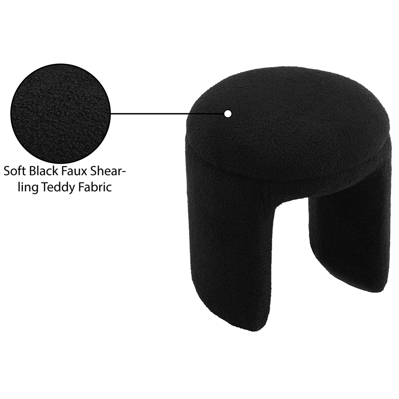 Meridian Furniture Bowen Black Faux Shearling Teddy Fabric Ottoman/Stool