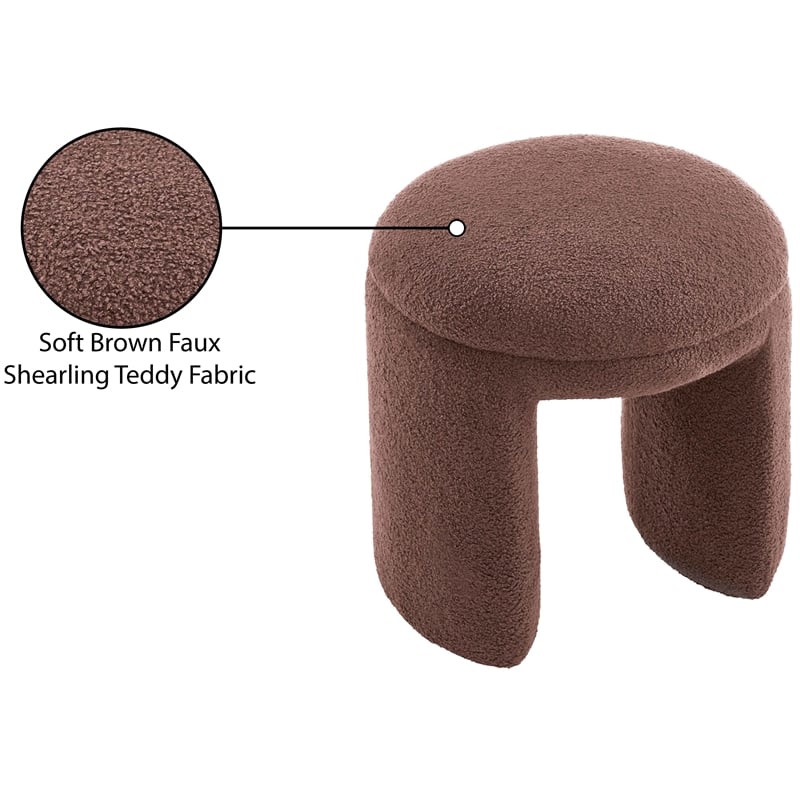 Meridian Furniture Bowen Brown Faux Shearling Teddy Fabric Ottoman/Stool