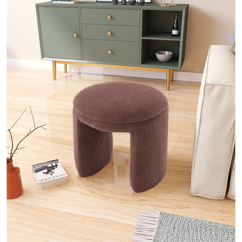 Meridian Furniture Bowen Brown Faux Shearling Teddy Fabric Ottoman/Stool