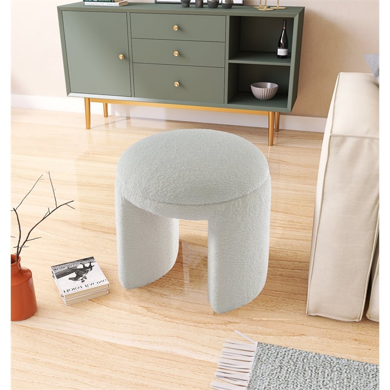 Meridian Furniture Bowen Cream Faux Shearling Teddy Fabric Ottoman/Stool