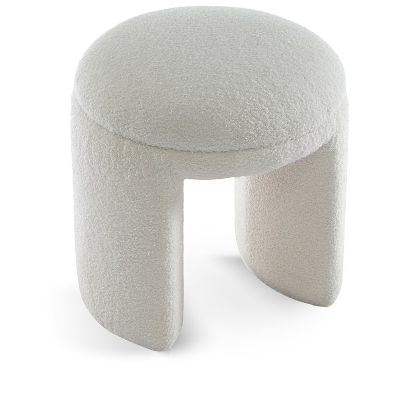 Meridian Furniture Bowen Cream Faux Shearling Teddy Fabric Ottoman/Stool