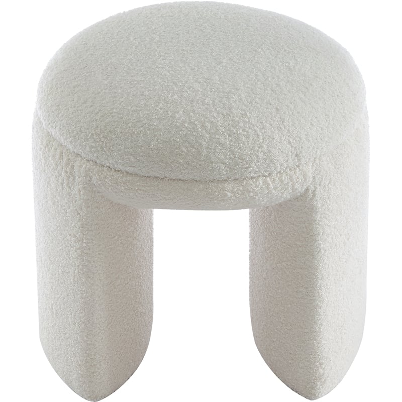 Meridian Furniture Bowen Cream Faux Shearling Teddy Fabric Ottoman/Stool