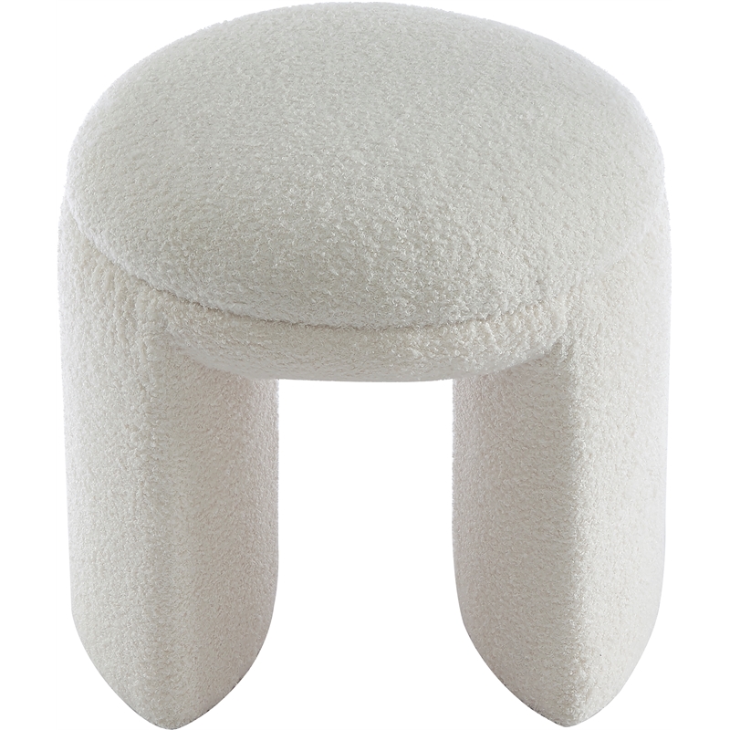 Meridian Furniture Bowen Cream Faux Shearling Teddy Fabric Ottoman/Stool