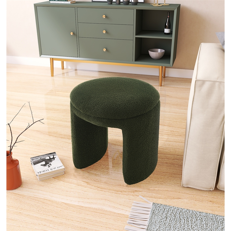 Meridian Furniture Bowen Green Faux Shearling Teddy Fabric Ottoman/Stool
