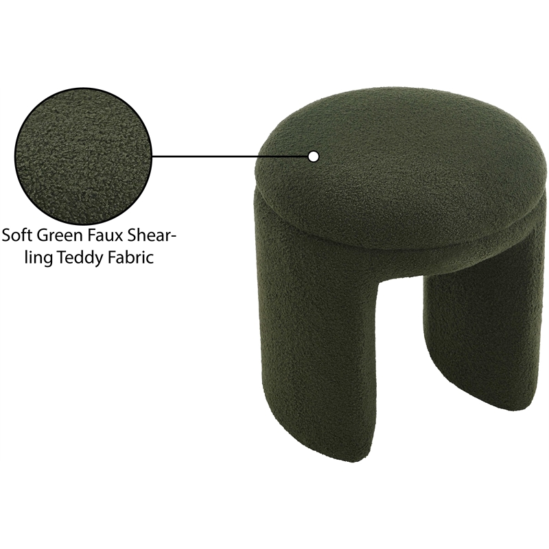Meridian Furniture Bowen Green Faux Shearling Teddy Fabric Ottoman/Stool