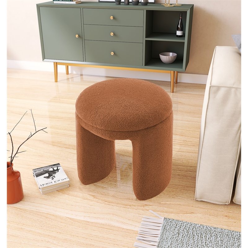 Meridian Furniture Bowen Saddle Faux Shearling Teddy Fabric Ottoman/Stool