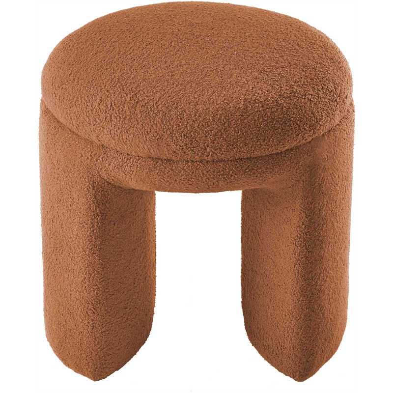 Meridian Furniture Bowen Saddle Faux Shearling Teddy Fabric Ottoman/Stool