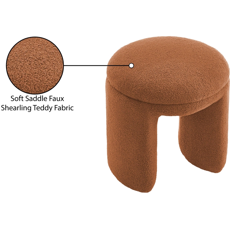 Meridian Furniture Bowen Saddle Faux Shearling Teddy Fabric Ottoman/Stool