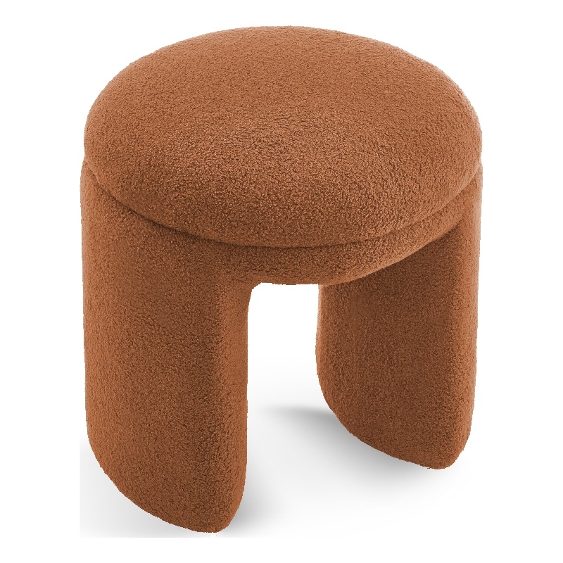 Meridian Furniture Bowen Saddle Faux Shearling Teddy Fabric Ottoman/Stool