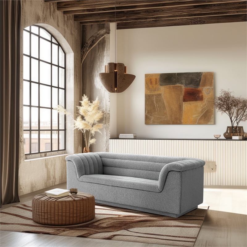 Meridian Furniture Cascade Grey Boucle Fabric Loveseat