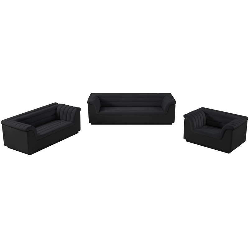 Meridian Furniture Cascade Black Velvet Fabric Loveseat