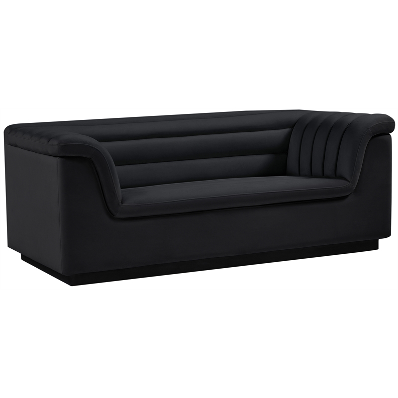Meridian Furniture Cascade Black Velvet Fabric Loveseat