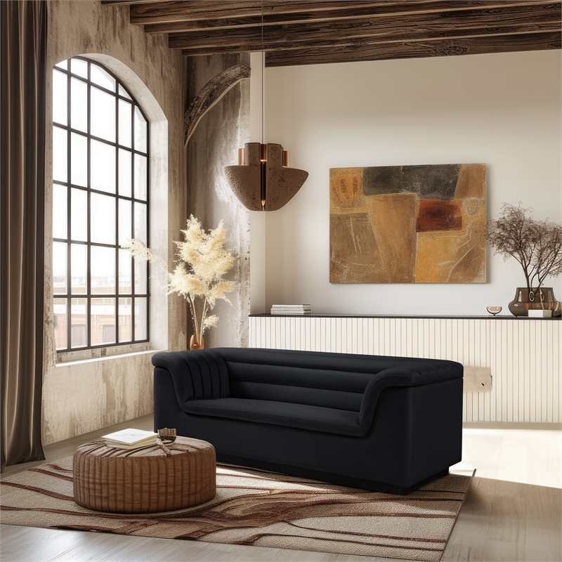 Meridian Furniture Cascade Black Velvet Fabric Loveseat