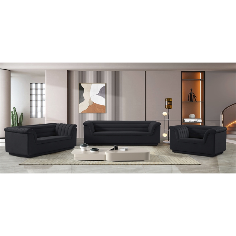 Meridian Furniture Cascade Black Velvet Fabric Sofa