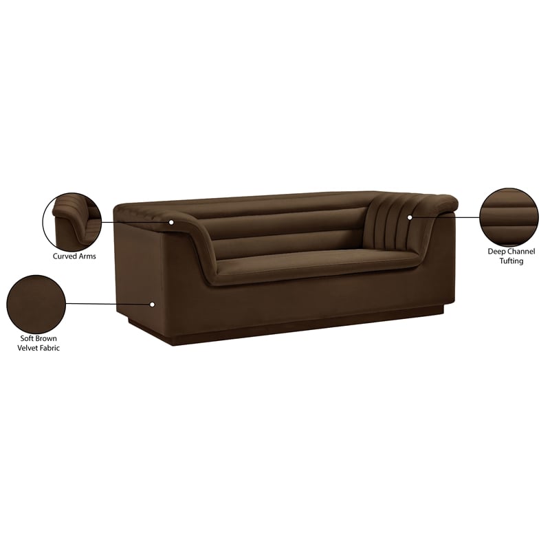Meridian Furniture Cascade Brown Velvet Fabric Loveseat
