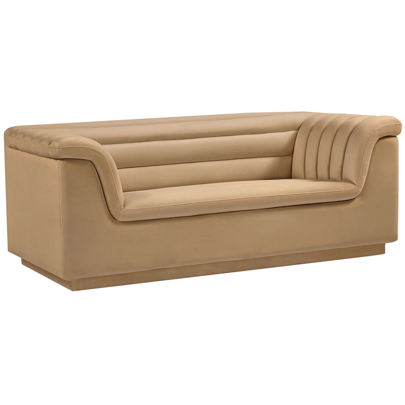 Meridian Furniture Cascade Camel Velvet Fabric Loveseat