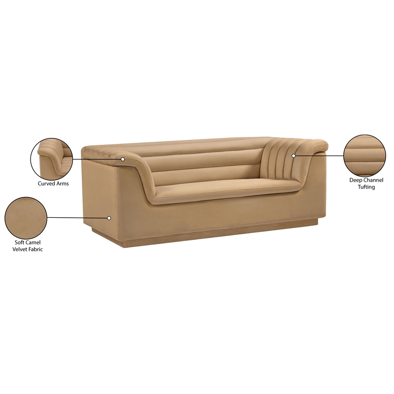 Meridian Furniture Cascade Camel Velvet Fabric Loveseat