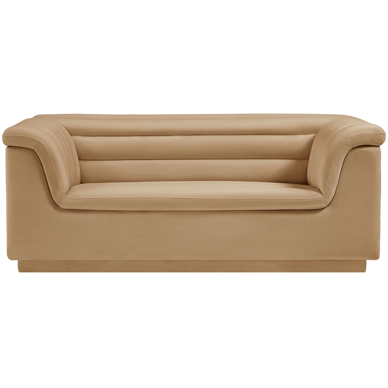 Meridian Furniture Cascade Camel Velvet Fabric Loveseat