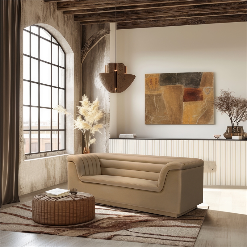 Meridian Furniture Cascade Camel Velvet Fabric Loveseat