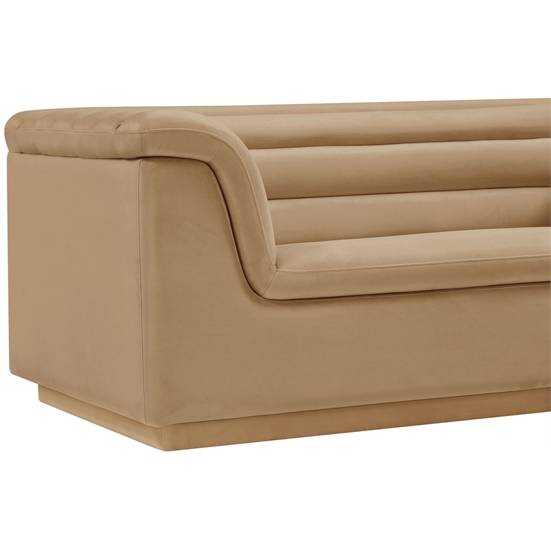 Meridian Furniture Cascade Camel Velvet Fabric Sofa