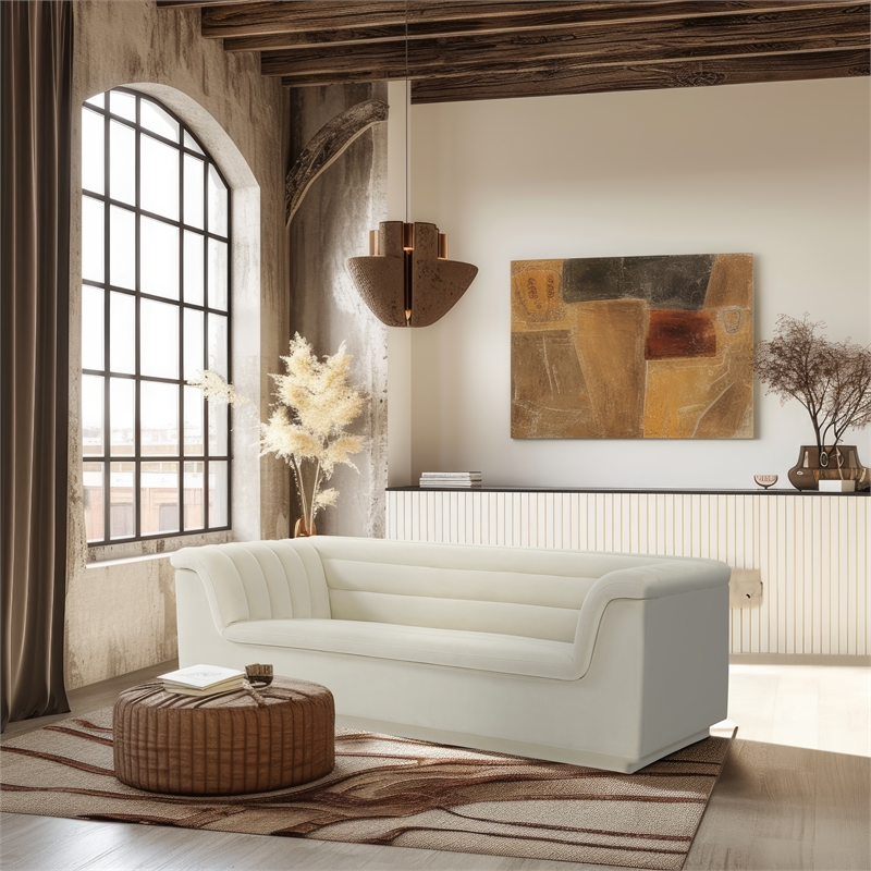 Meridian Furniture Cascade Cream Velvet Fabric Sofa