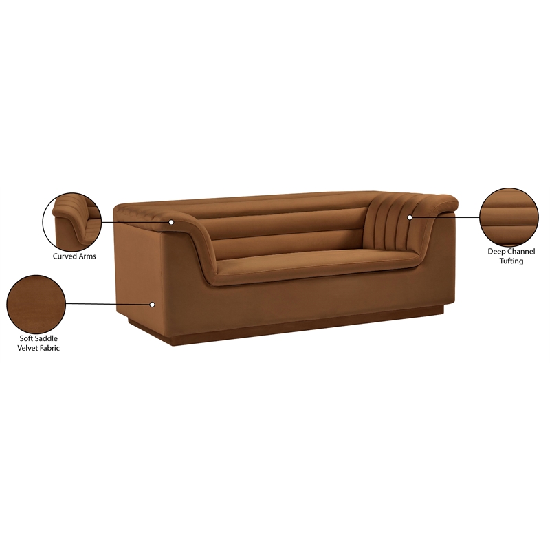 Meridian Furniture Cascade Saddle Velvet Fabric Loveseat