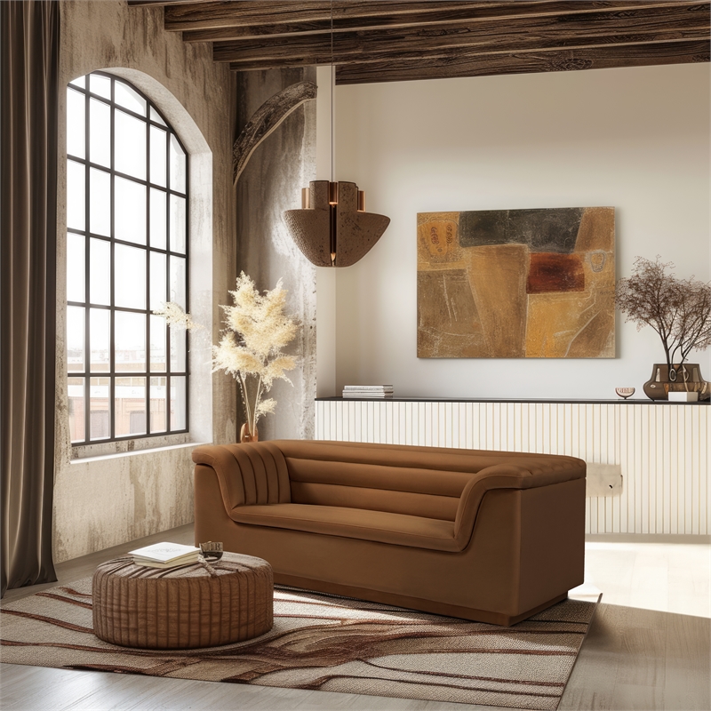 Meridian Furniture Cascade Saddle Velvet Fabric Loveseat