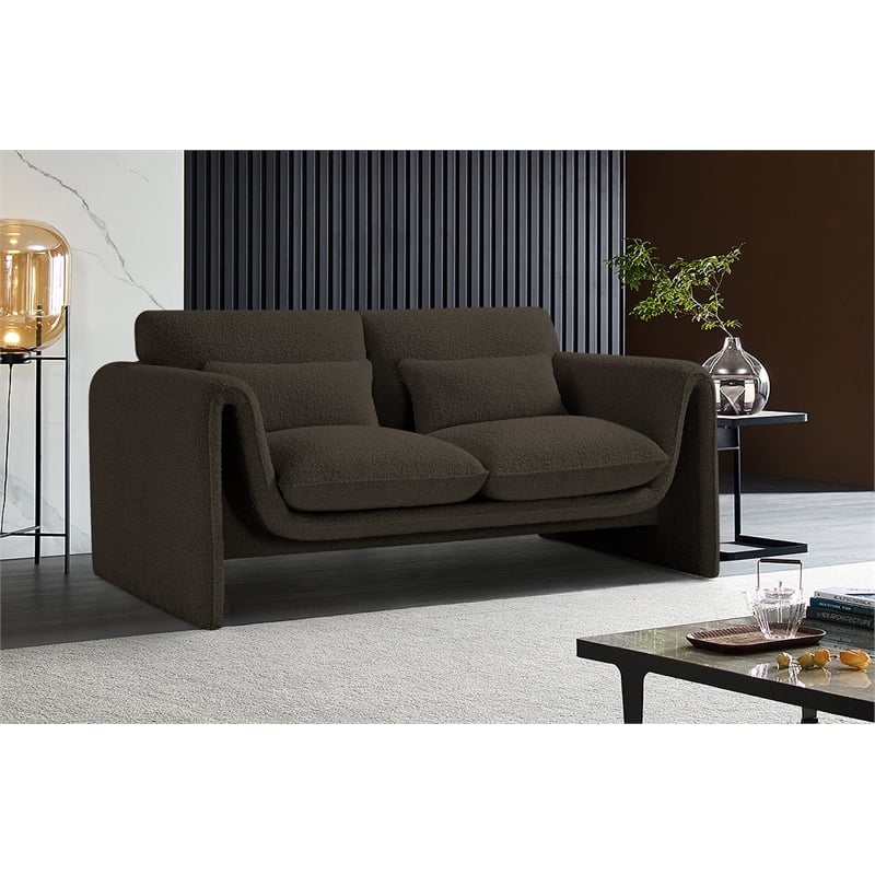 Meridian Furniture Stylus Brown Boucle Fabric Loveseat