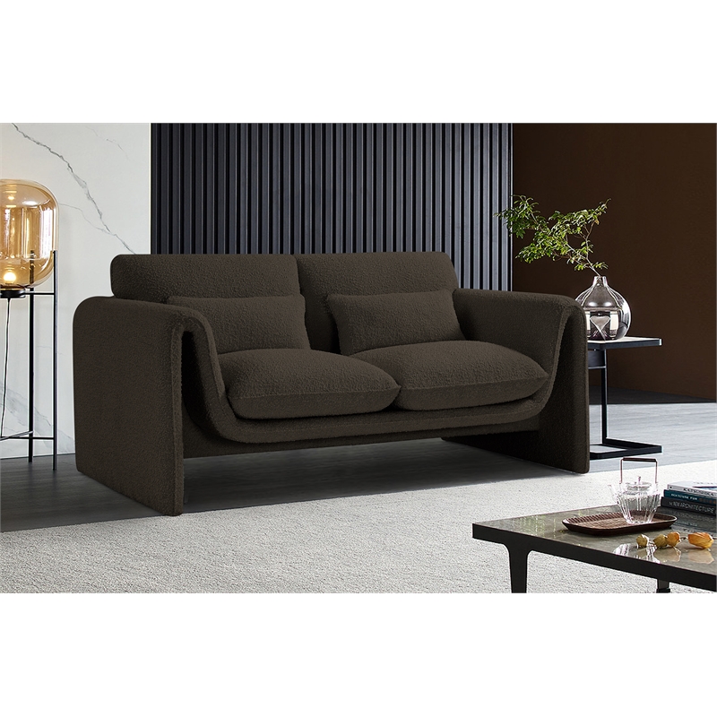Meridian Furniture Stylus Brown Boucle Fabric Loveseat