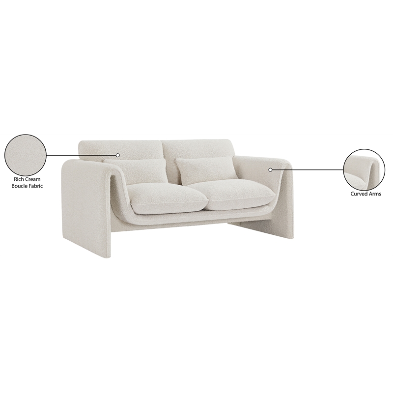 Meridian Furniture Stylus Cream Boucle Fabric Loveseat