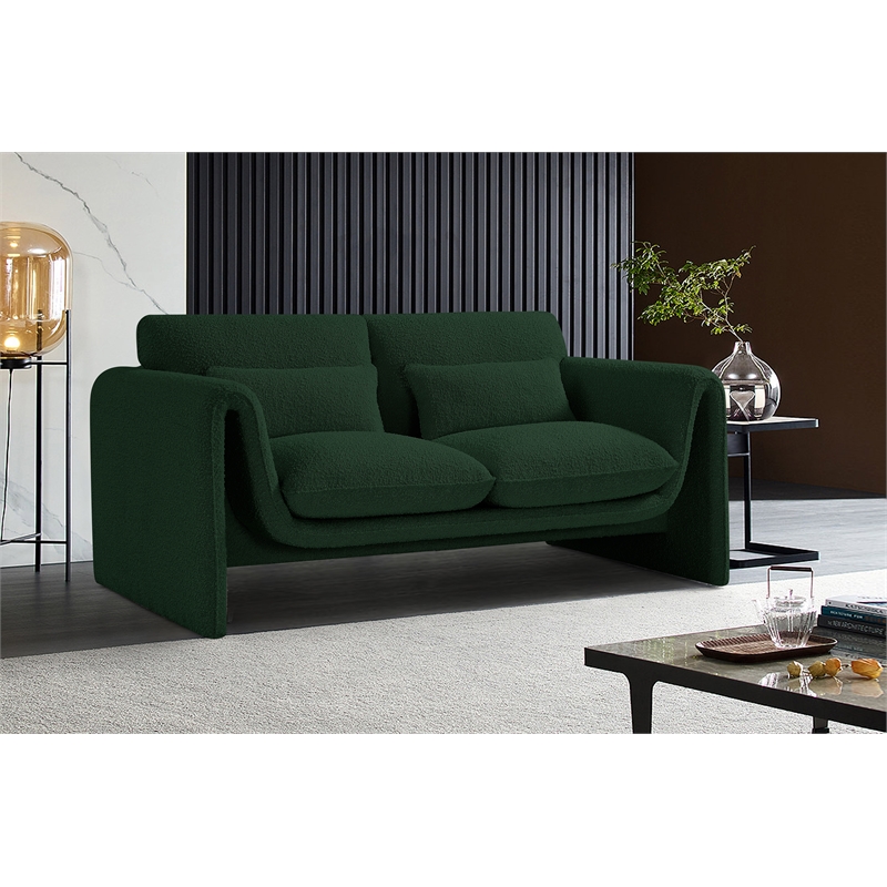 Meridian Furniture Stylus Green Boucle Fabric Loveseat