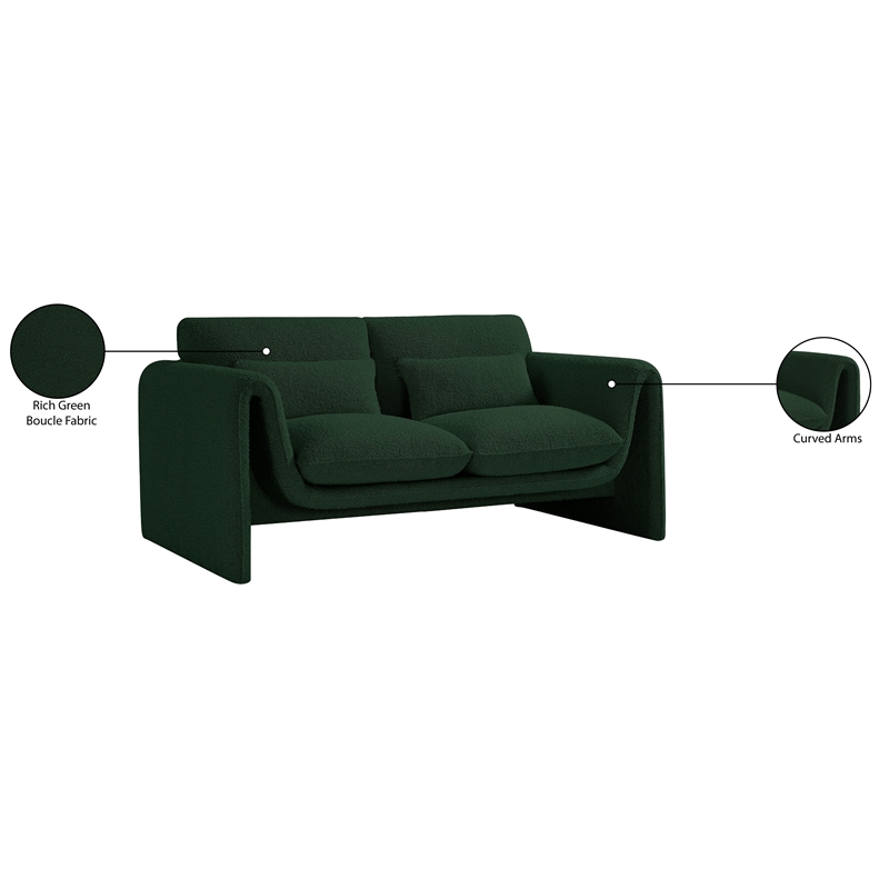 Meridian Furniture Stylus Green Boucle Fabric Loveseat