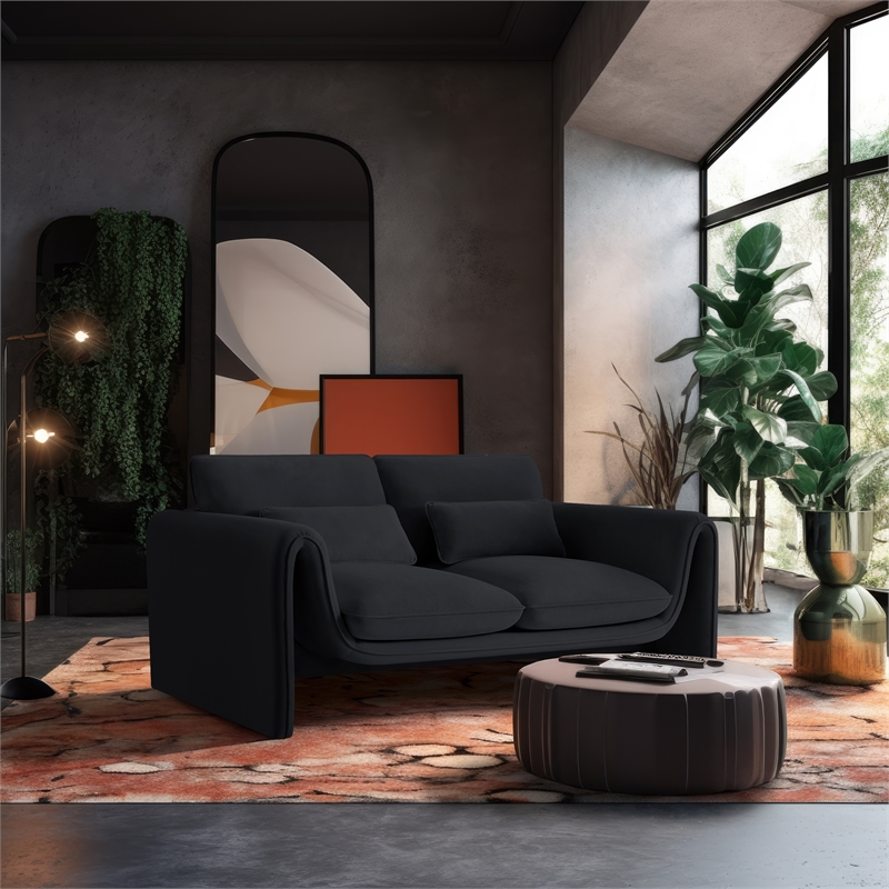 Meridian Furniture Sloan Black Velvet Fabric Loveseat
