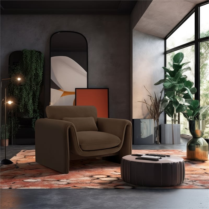 Meridian Furniture Sloan Brown Velvet Fabric Chair