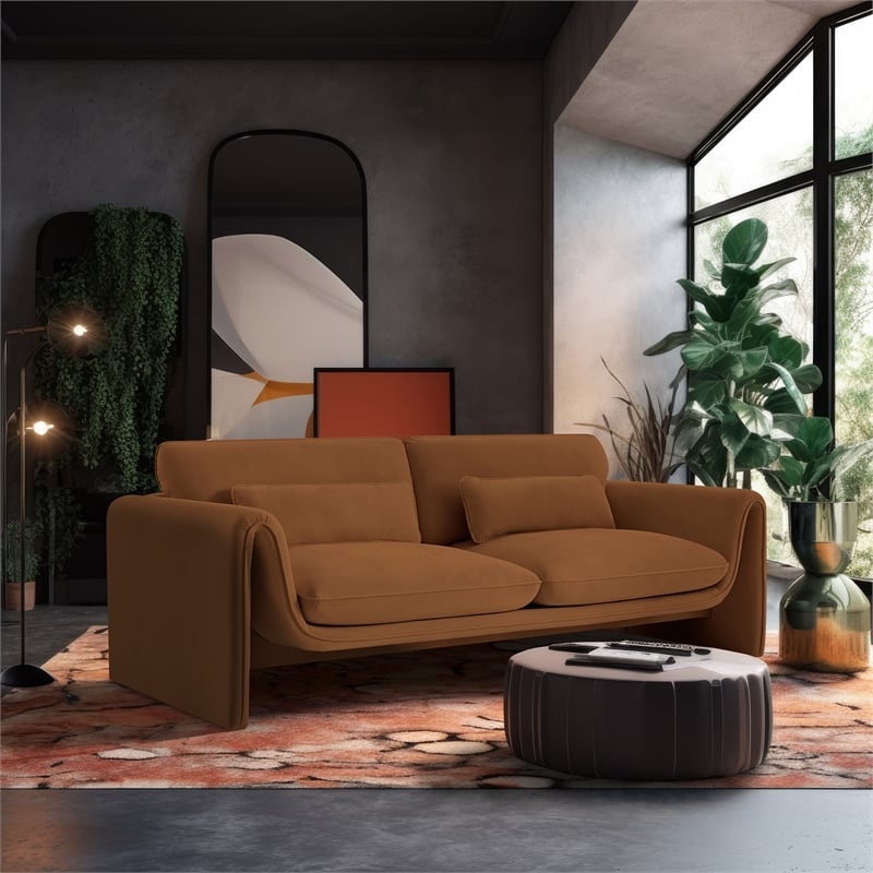 Meridian Furniture Sloan Saddle Velvet Fabric Sofa