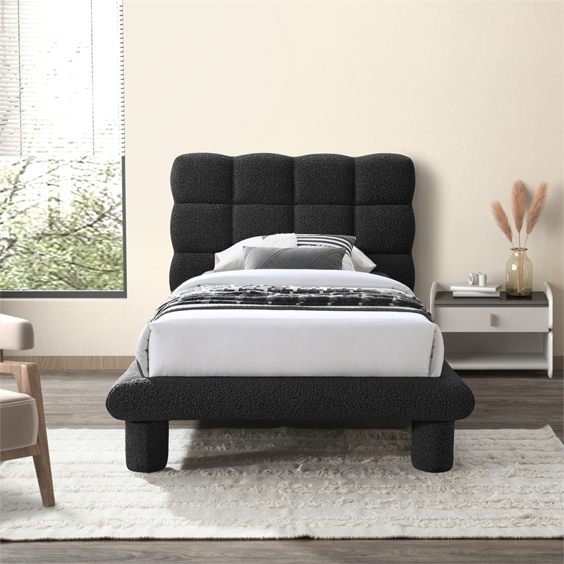 Meridian Furniture Deco Black Boucle Fabric Twin Bed