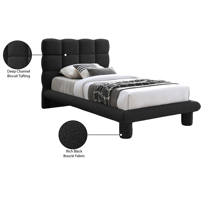 Meridian Furniture Deco Black Boucle Fabric Twin Bed