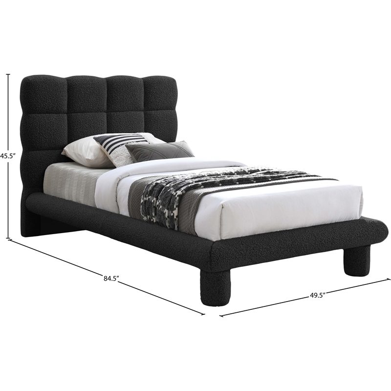 Meridian Furniture Deco Black Boucle Fabric Twin Bed