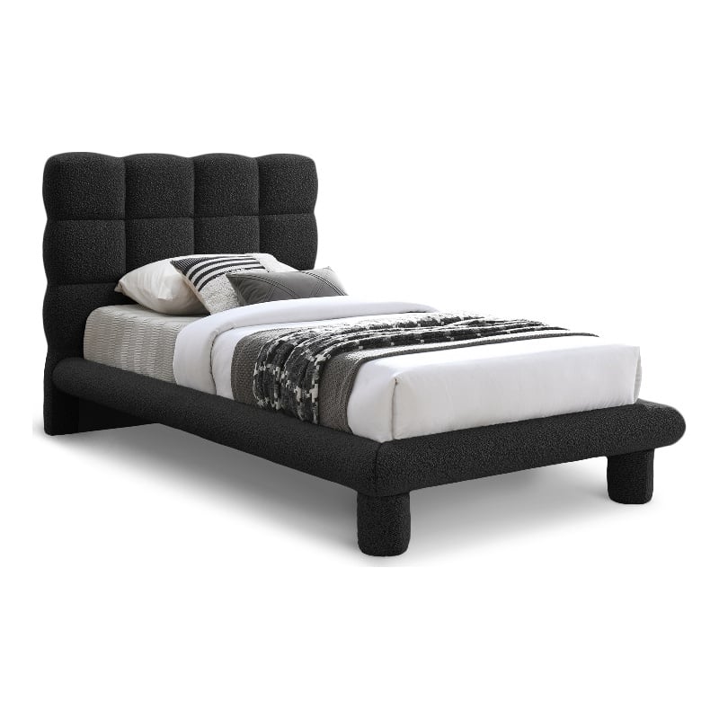 Meridian Furniture Deco Black Boucle Fabric Twin Bed