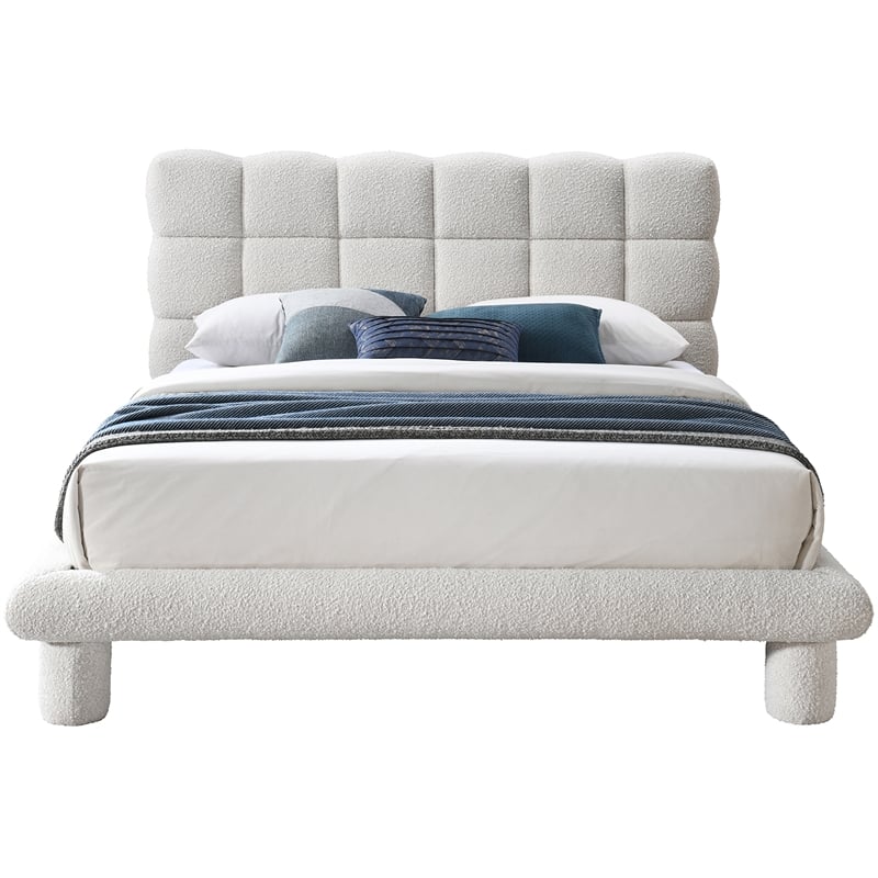Meridian Furniture Deco Cream Boucle Fabric Full Bed