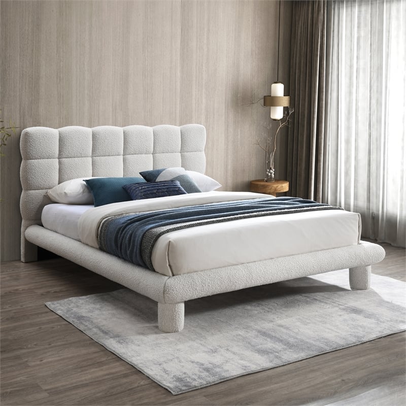 Meridian Furniture Deco Cream Boucle Fabric King Bed