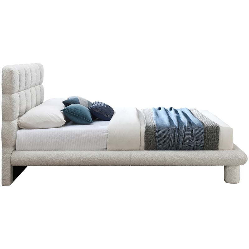 Meridian Furniture Deco Cream Boucle Fabric King Bed