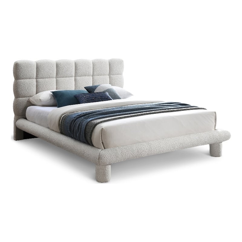 Meridian Furniture Deco Cream Boucle Fabric King Bed