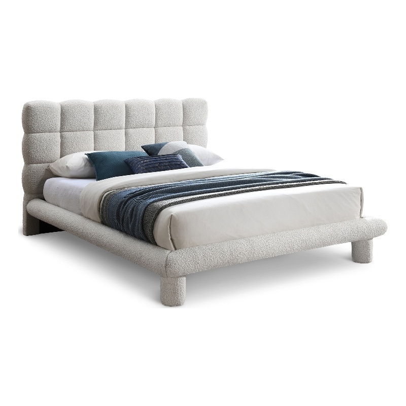Meridian Furniture Deco Cream Boucle Fabric Queen Bed