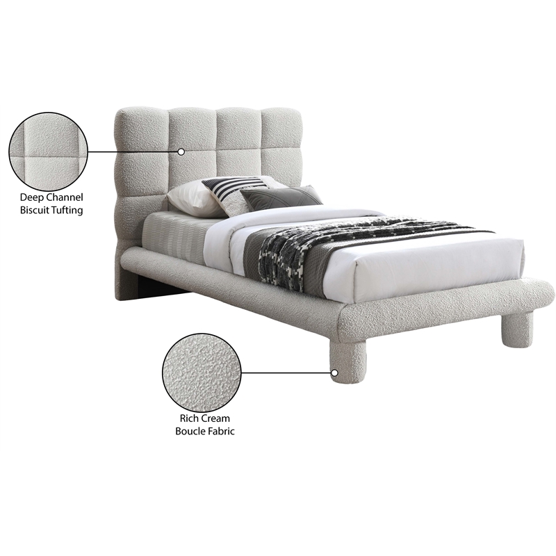 Meridian Furniture Deco Cream Boucle Fabric Twin Bed