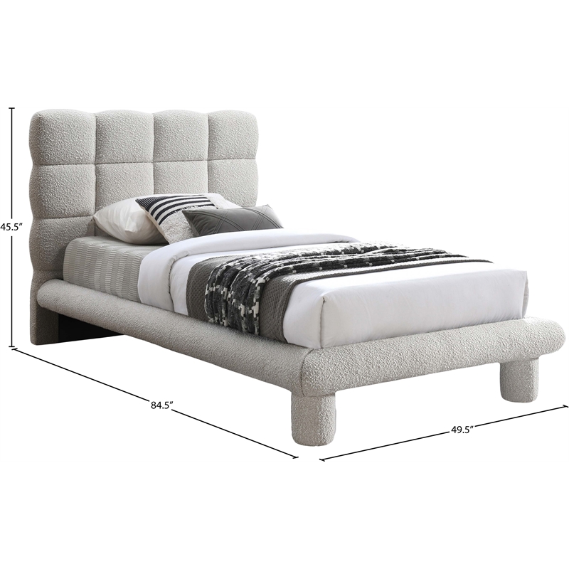 Meridian Furniture Deco Cream Boucle Fabric Twin Bed